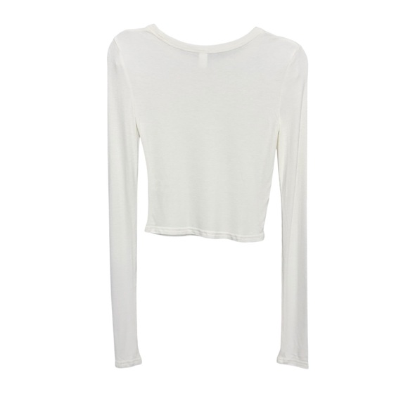 BP Nordstrom White Ribbed Long Sleeve Crop Top Small Women Chic Casual - Picture 2 of 6